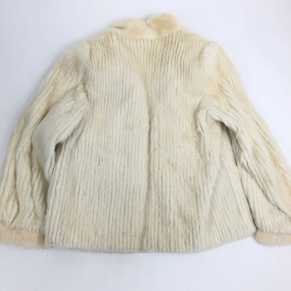 Women's Vintage White Saga USA Mink Fur Jacket Ribbed Size M Pockets KOREA Made - Picture 2 of 10